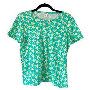 NWT J. Crew Green Starfish Print Cotton Knit Short Sleeve Pajama Top Size XS